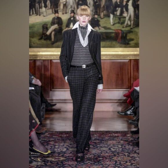 Ralph Lauren Collection Fall ‘02 Charcoal Check Cashmere Wide-leg Cuffed Trouser - Picture 1 of 11